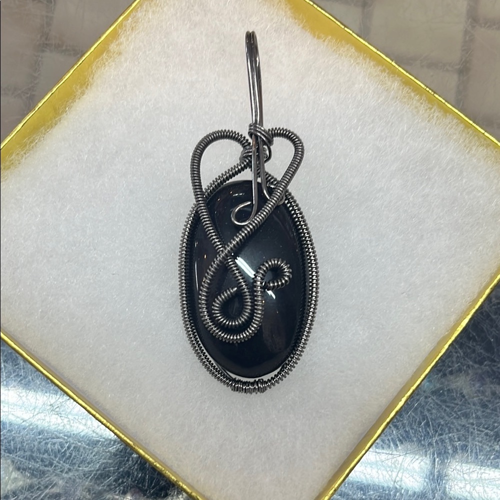 Black black Onyx Wire-Wrapped Pendant